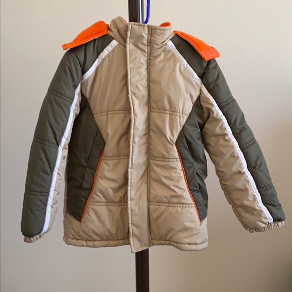 Boys jacket tan, green and orange.